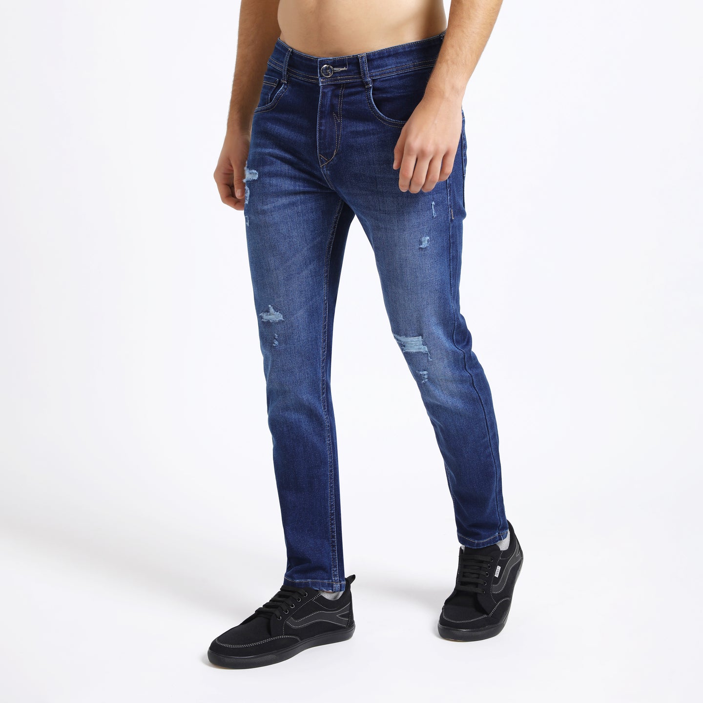 ANKLE DARK BLUE DISTRESSED JEANS FIT 4762-1